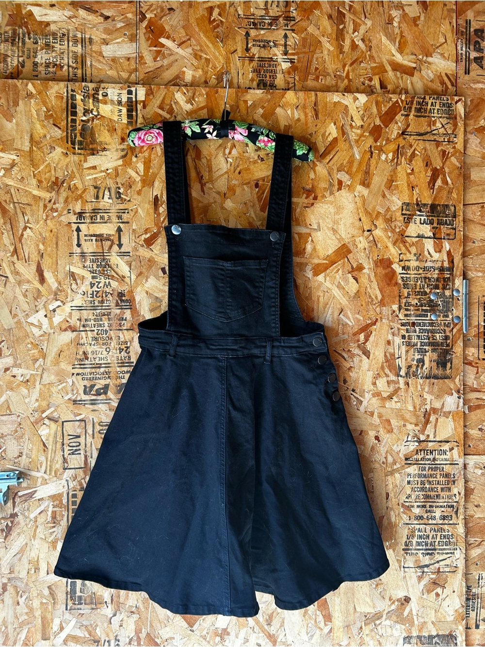 Hell Bunny Black Denim Pinafore Skirt with Leather Logo Patch